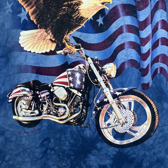Born to Ride Vintage T Shirt Motorcycle Flag USA Eagle Blue Unisex Men Large - Picture 5 of 14